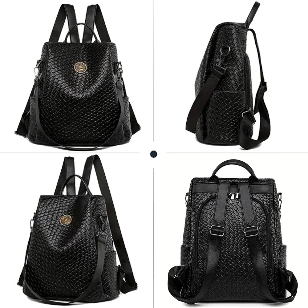 9197 Woven Leather Backpack Purse Waterproof Anti-theft Multipurpose Design - Picture 3 of 6